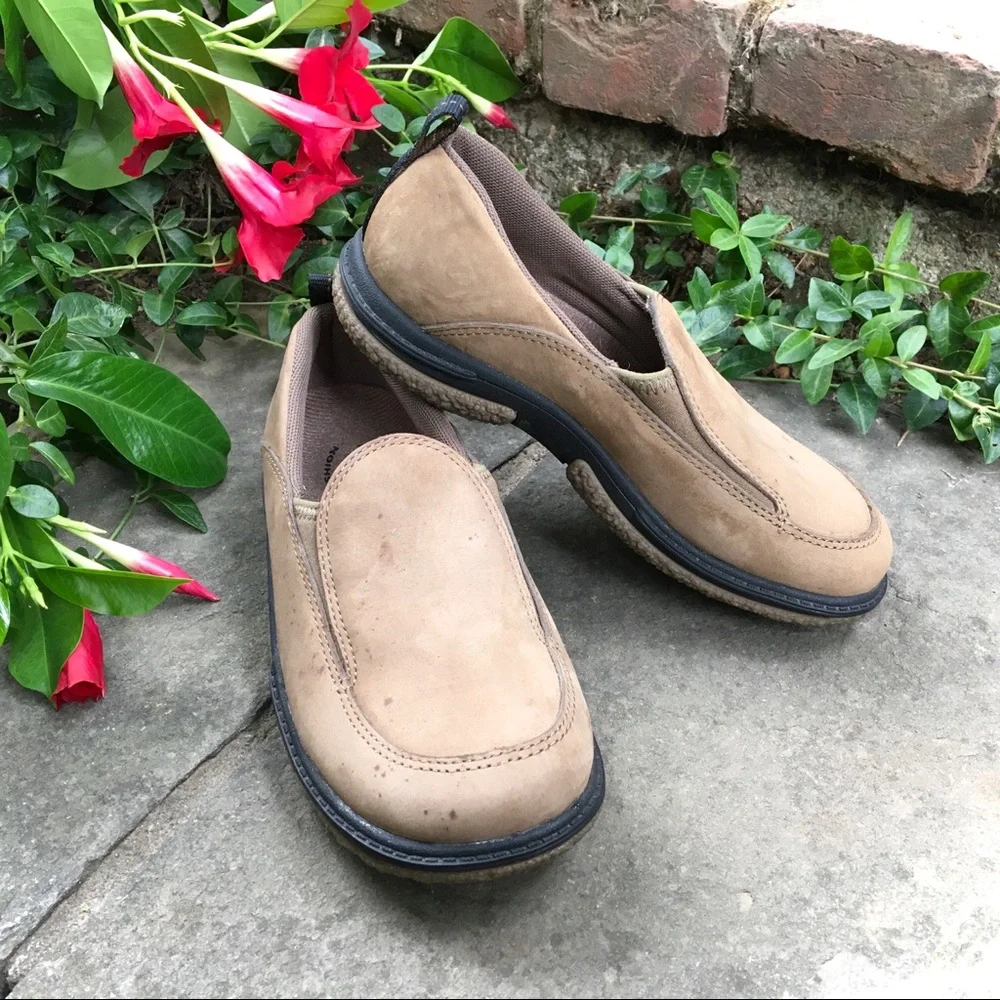 Merrill Treviso Moc Kids Tan Stone Black Walking Hiking Shoes Slip On NEW Size 1